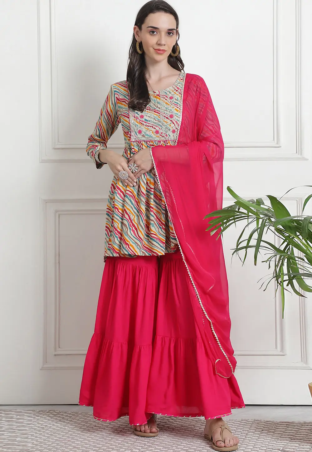 Multicolor Rayon Readymade Sharara Suit 303477