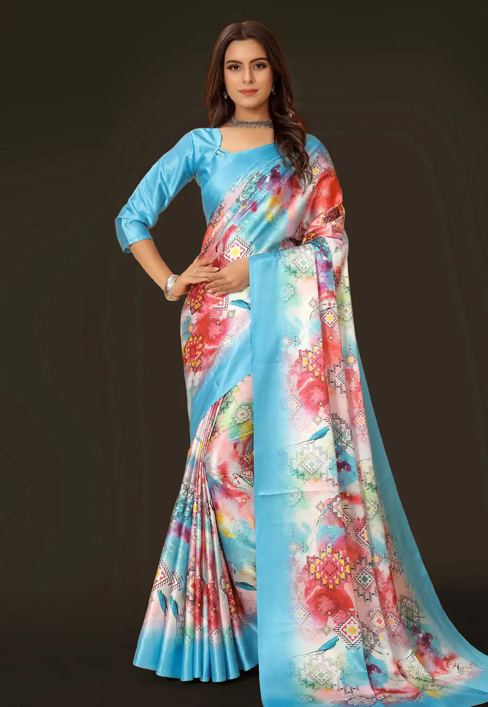 Multicolor Satin Saree With Blouse 293037