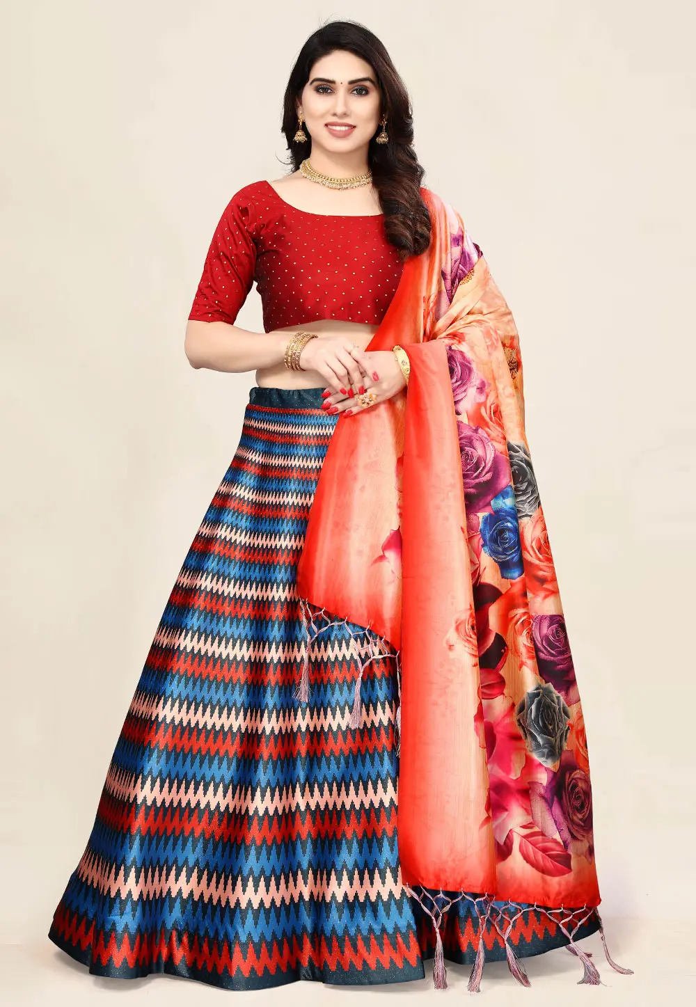 Multicolor Satin Silk A Line Lehenga Choli 297163