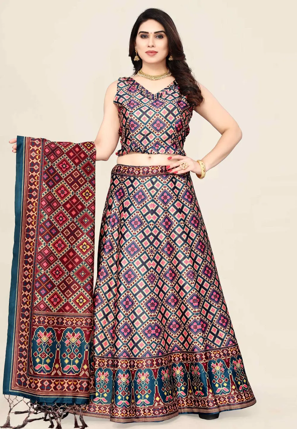 Multicolor Satin Silk A Line Lehenga Choli 297165