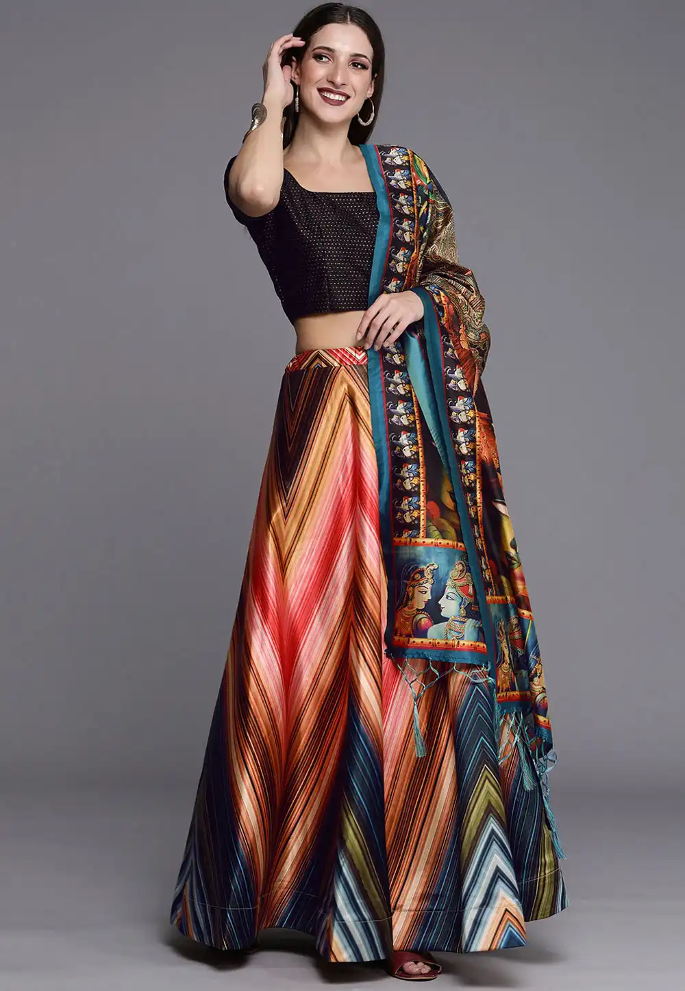 Multicolor Satin Silk A Line Lehenga Choli 292288