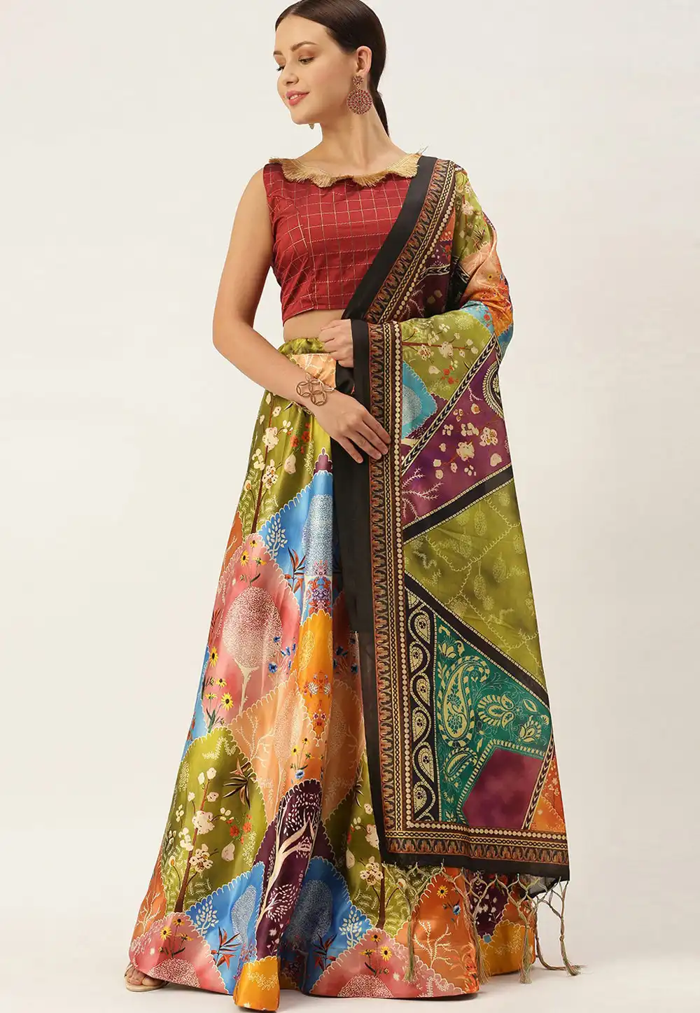 Multicolor Satin Silk A Line Lehenga Choli 292290