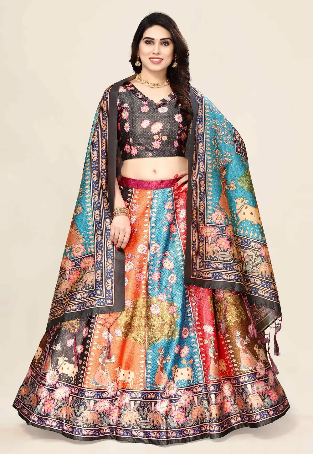 Multicolor Satin Silk Floral Lehenga choli 297161