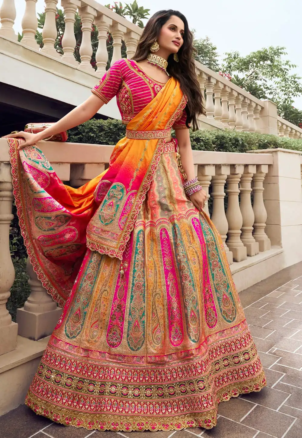 Multicolor Silk Circular Lehenga Choli 293367