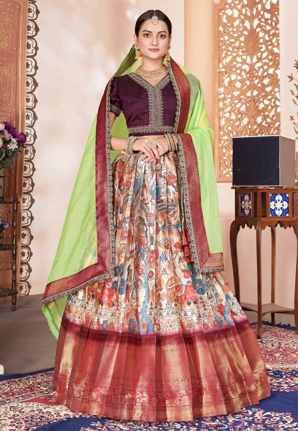 Multicolor Silk Circular Lehenga Choli 295403