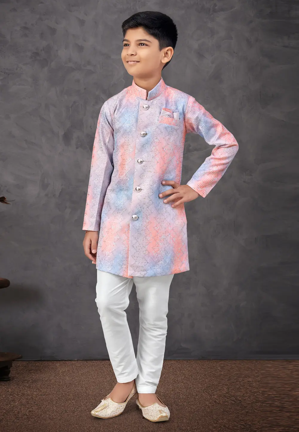 Multicolor Silk Kids Indo Western Sherwani 303771