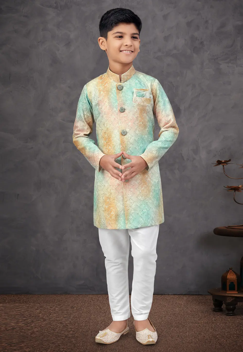 Multicolor Silk Kids Indo Western Sherwani 303783