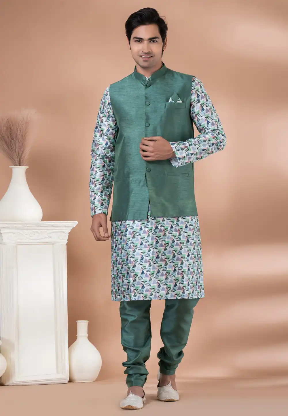 Multicolor Silk Kurta Pajama With Jacket 288688