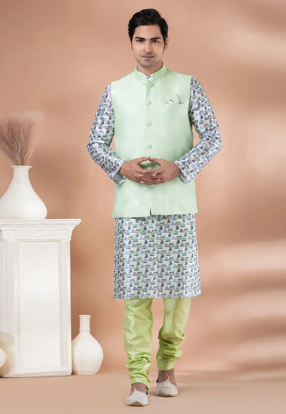 Multicolor Silk Kurta Pajama With Jacket 288693