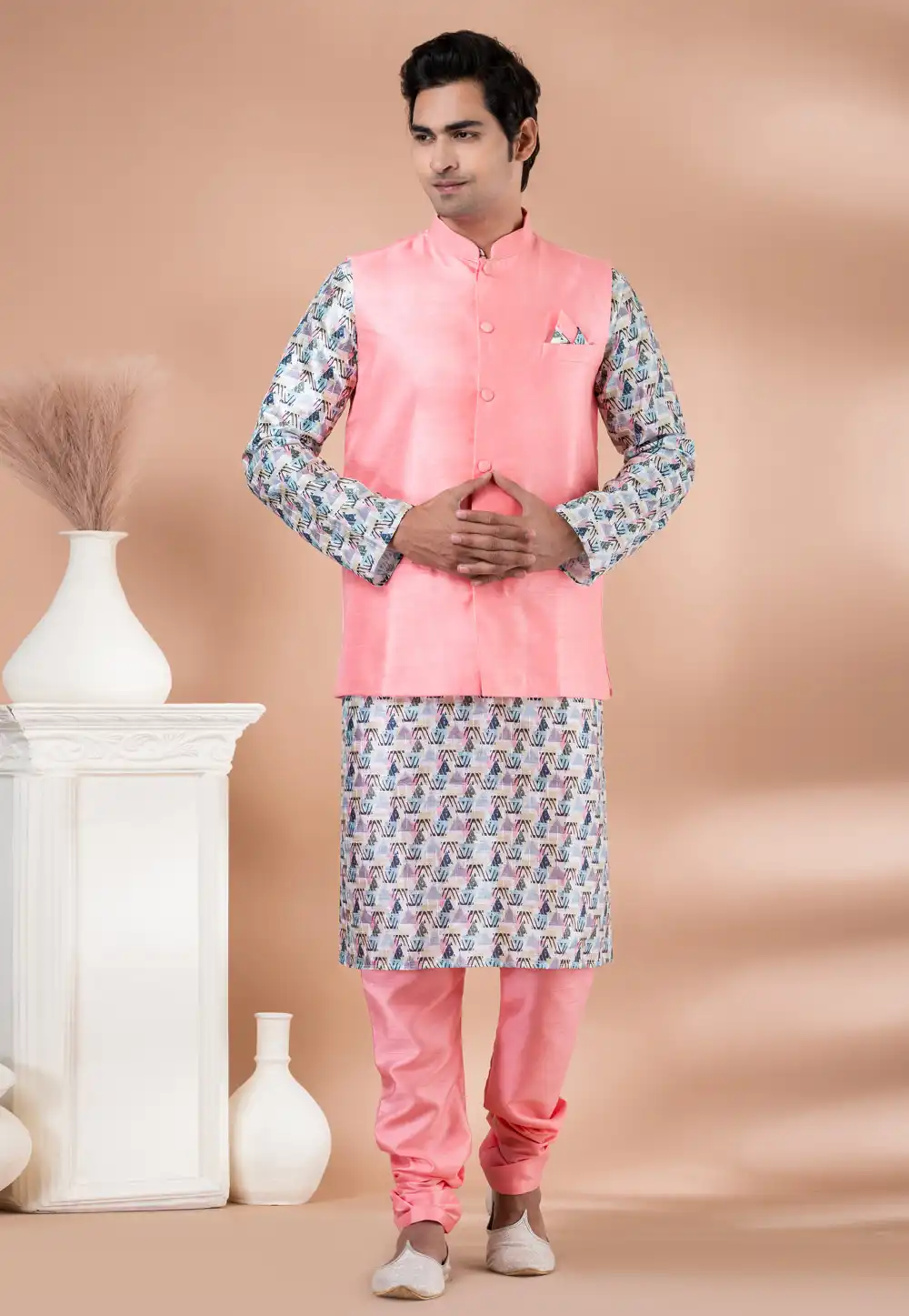 Multicolor Silk Kurta Pajama With Jacket 288699