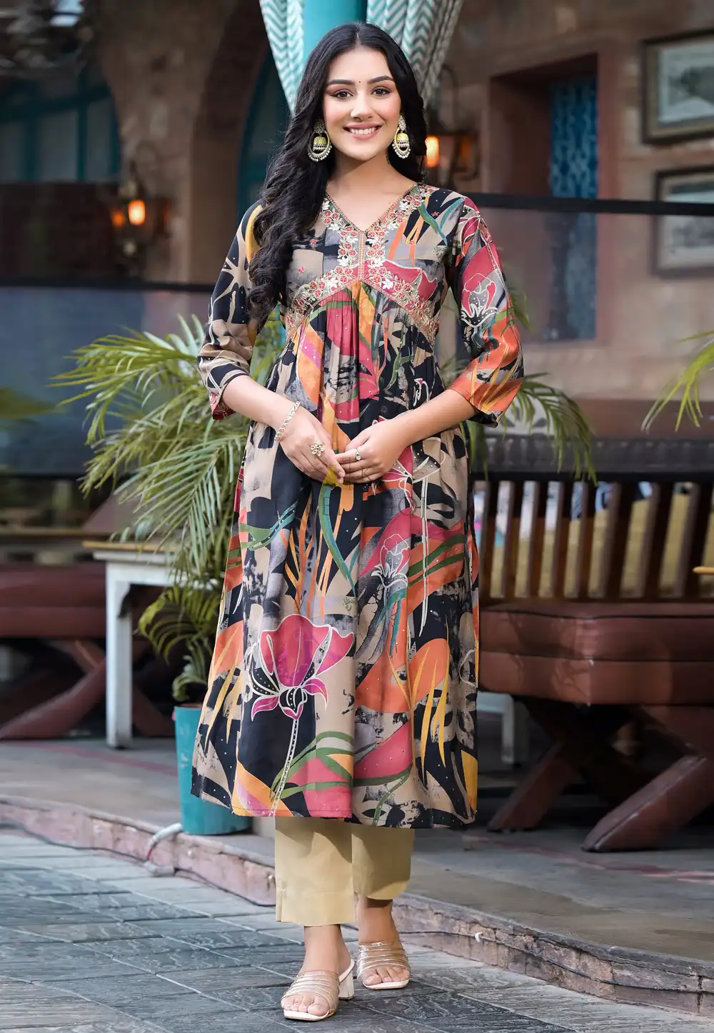 Multicolor Silk Long Kurti 290341