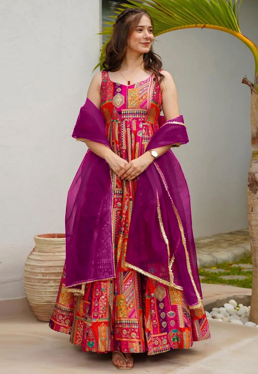 Multicolor Silk Readymade Anarkali Suit 306179