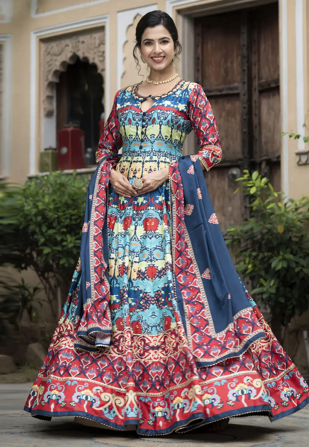 Multicolor Silk Readymade Anarkali Suit 296437