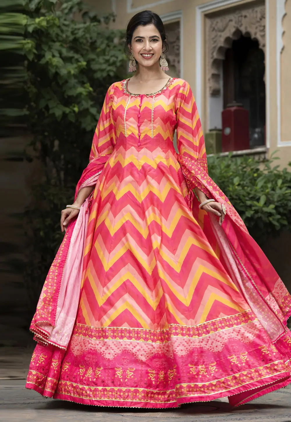 Multicolor Silk Readymade Long Anarkali Suit 296436