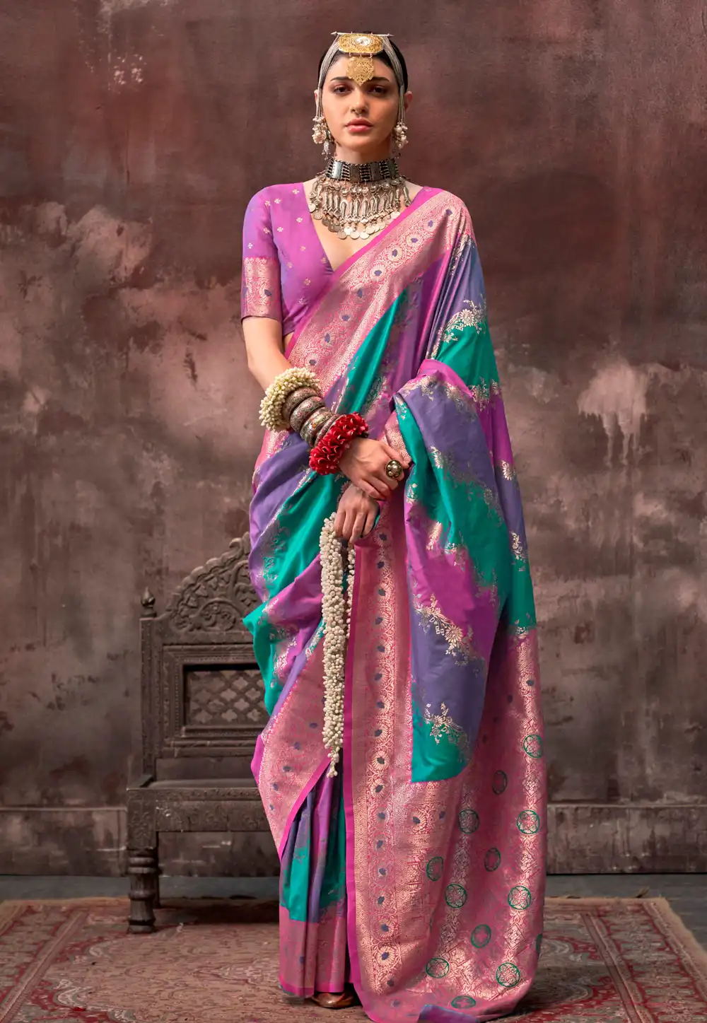 Multicolor Silk Saree With Blouse 293042