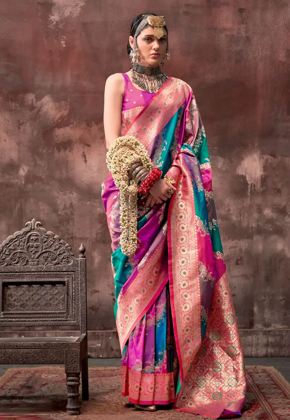 Multicolor Silk Saree With Blouse 293045