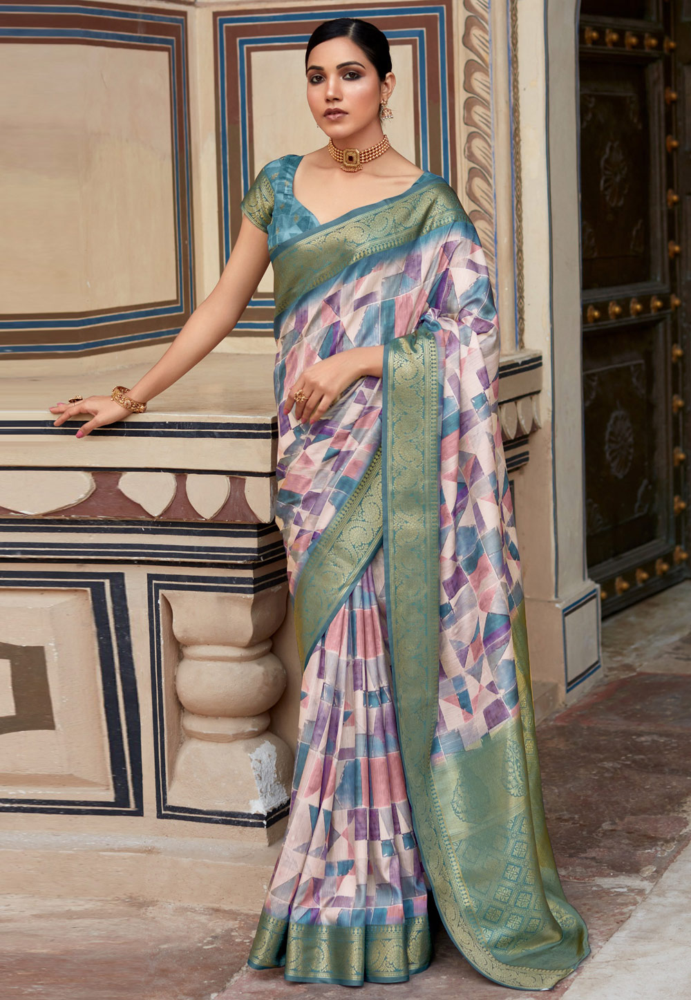 Multicolor Silk Saree With Blouse 310401
