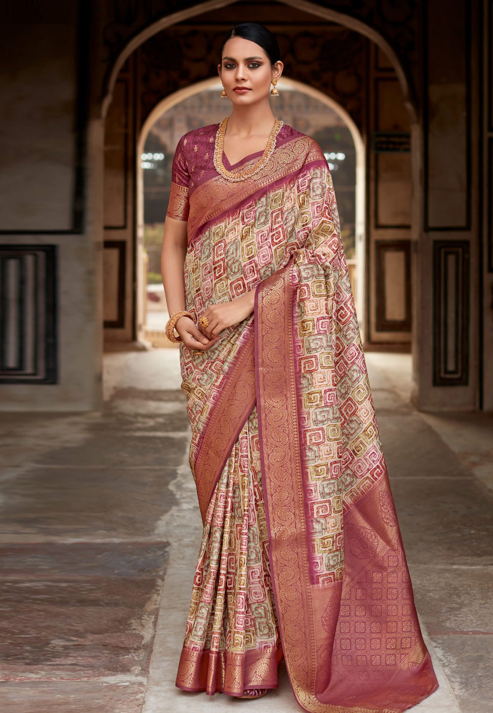 Multicolor Silk Saree With Blouse 310402