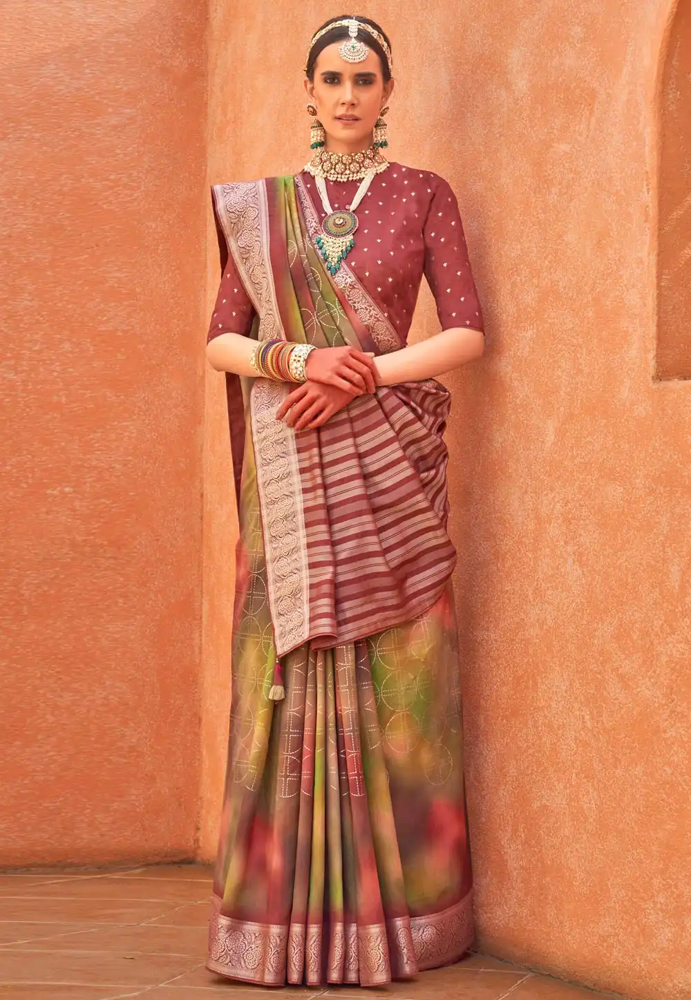 Multicolor Silk Saree With Blouse 293738