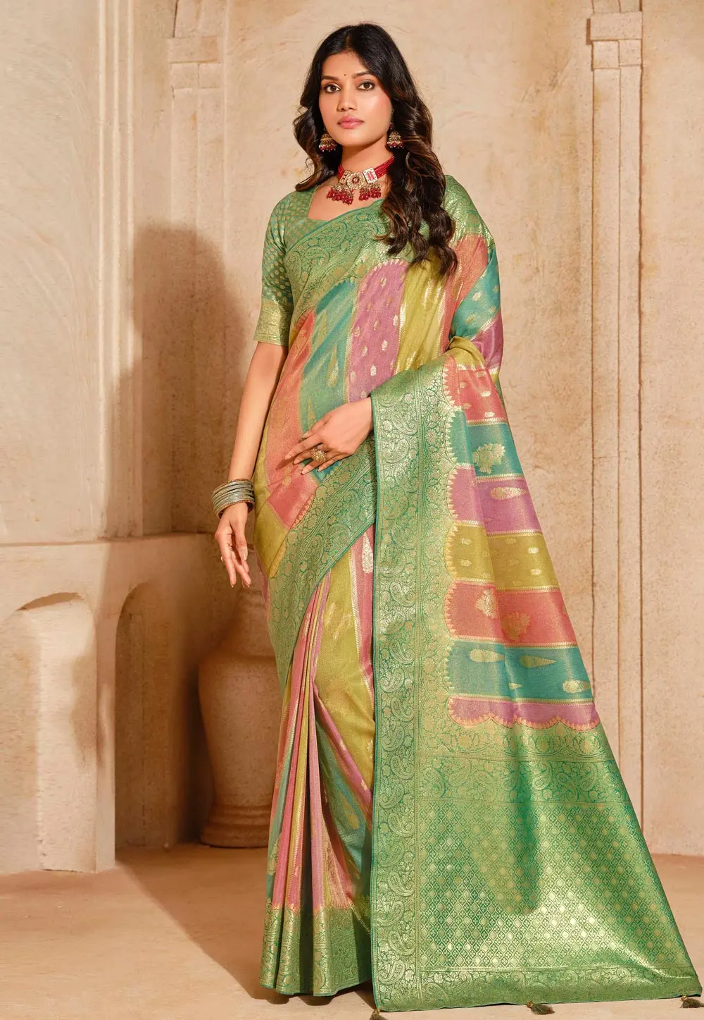 Multicolor Silk Saree With Blouse 304152