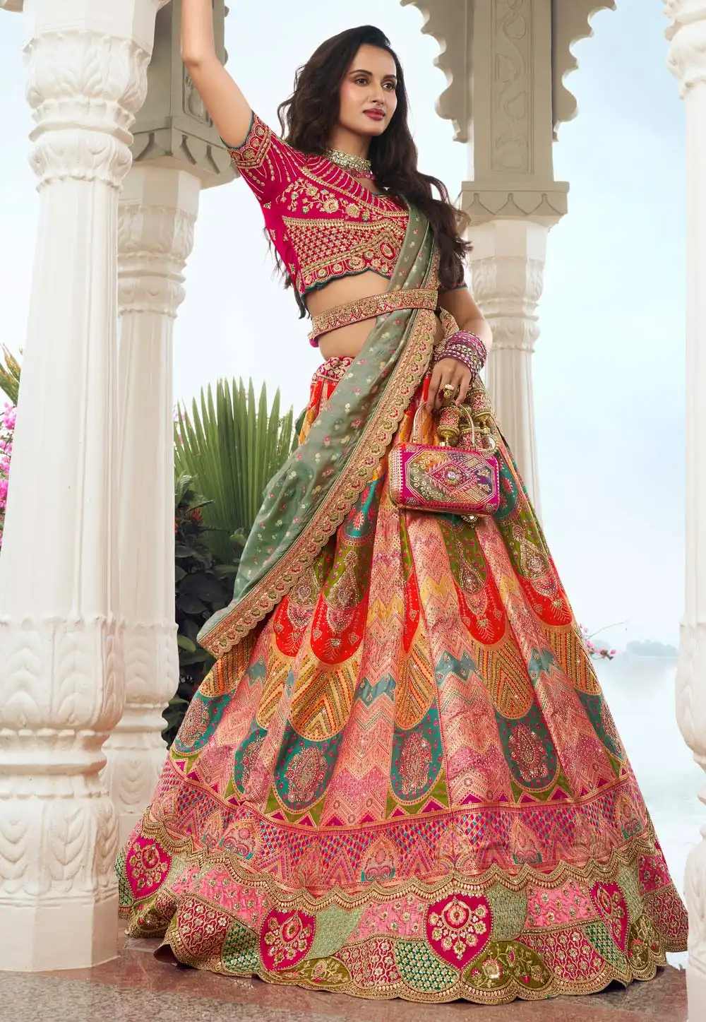 Multicolor Silk Wedding Lehenga Choli 293370