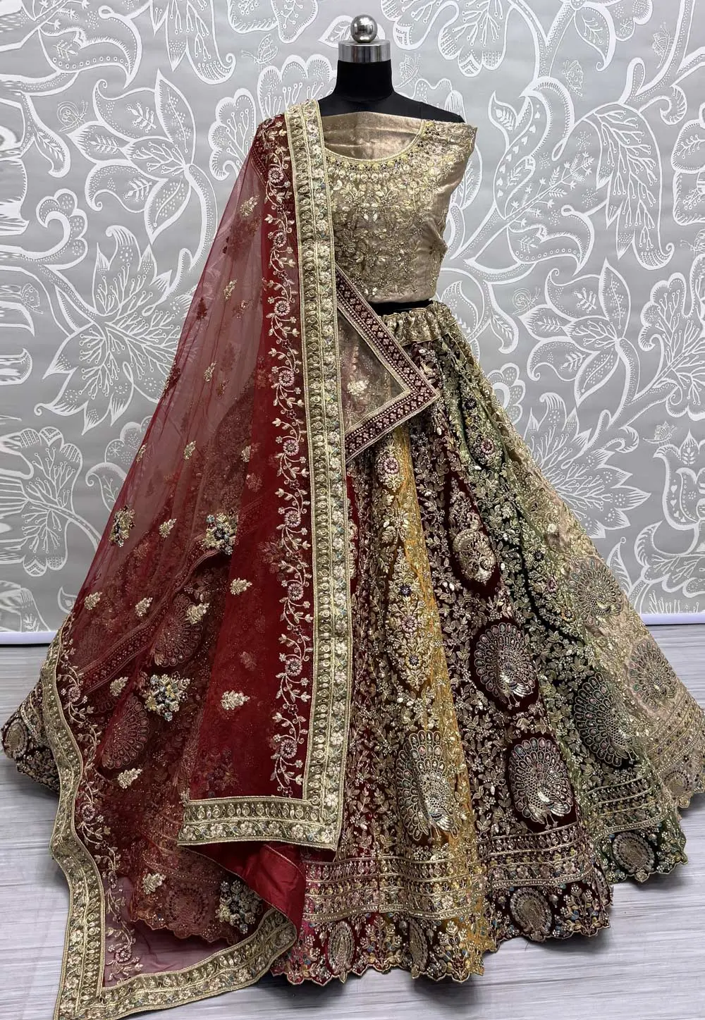 Multicolor Velvet Bridal Lehenga Choli 298504