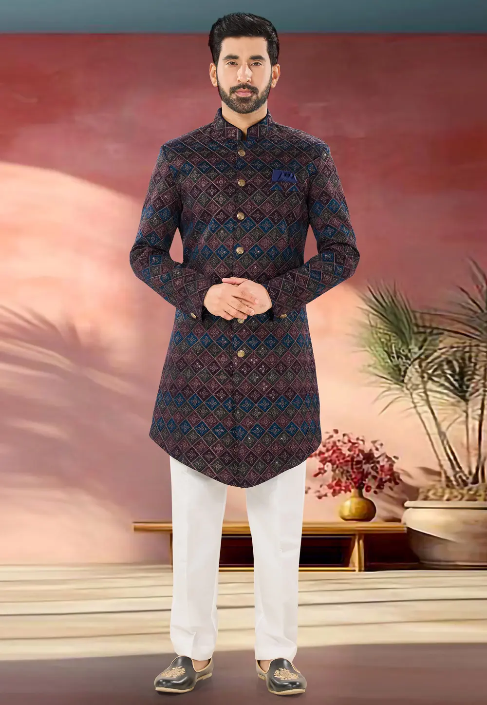 Multicolor Velvet Indo Western Sherwani 301864