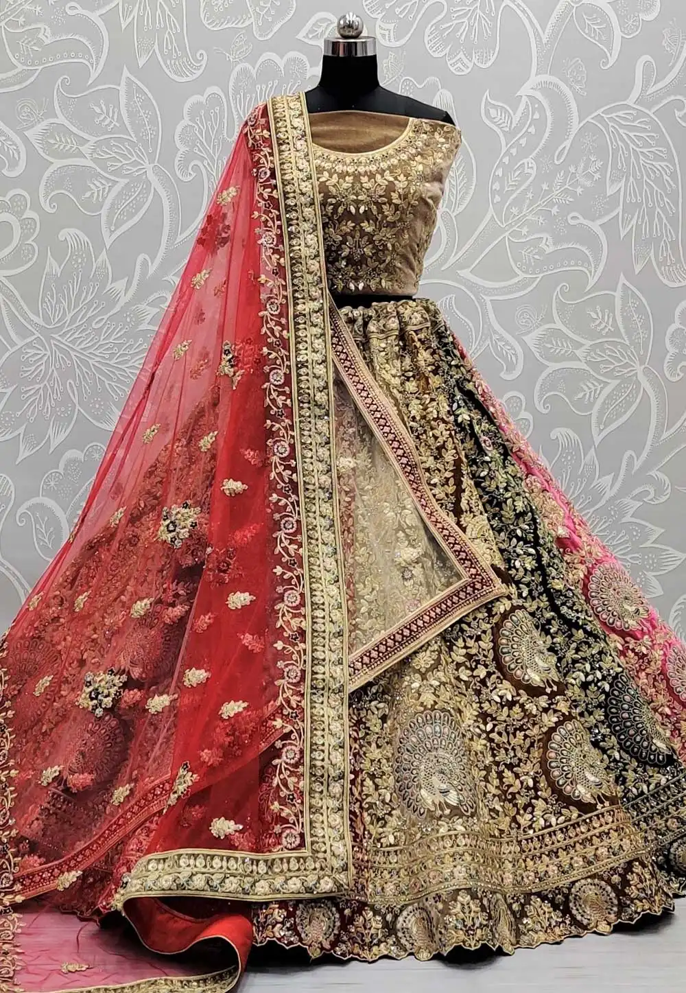 Multicolor Velvet Wedding Lehenga Choli 293711