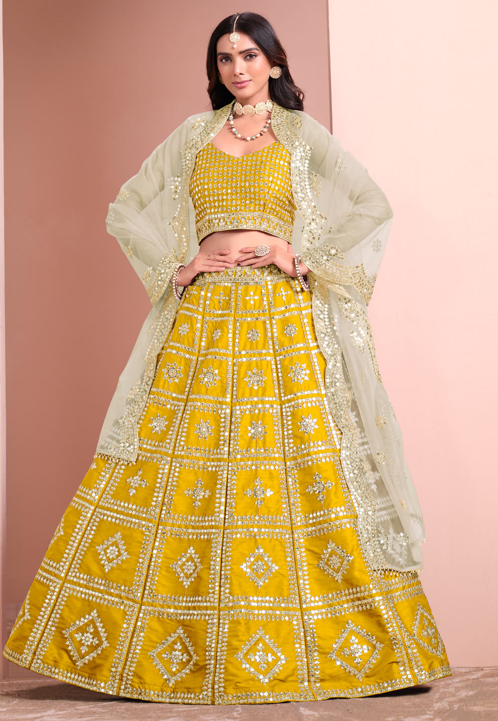 Mustard Art Silk A Line Lehenga Choli 305100