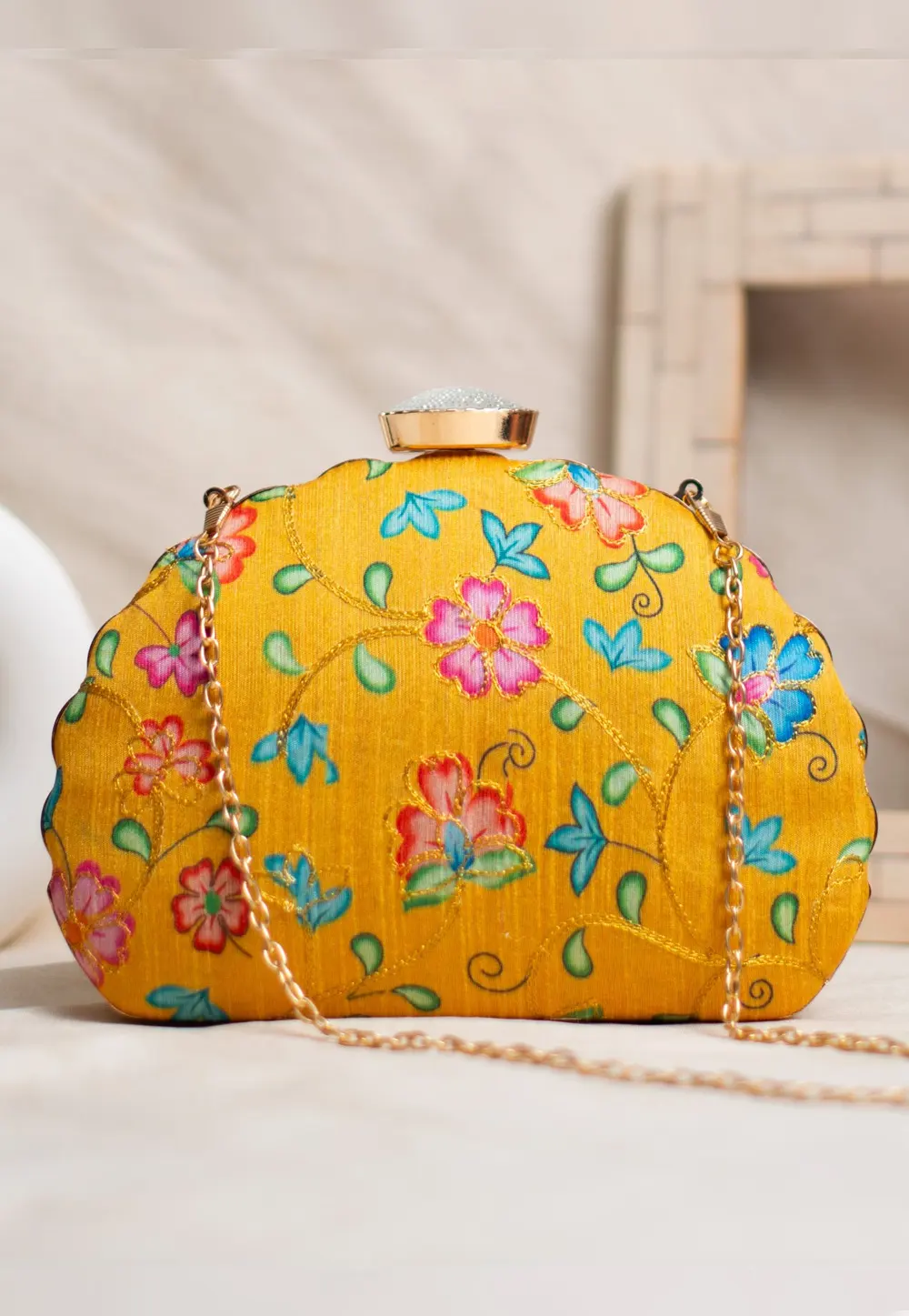 Mustard Art Silk Clutch 300947