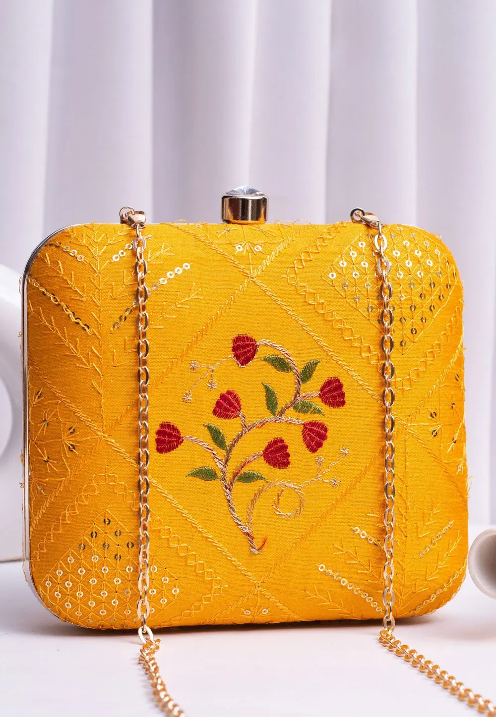 Mustard Art Silk Clutch 303751