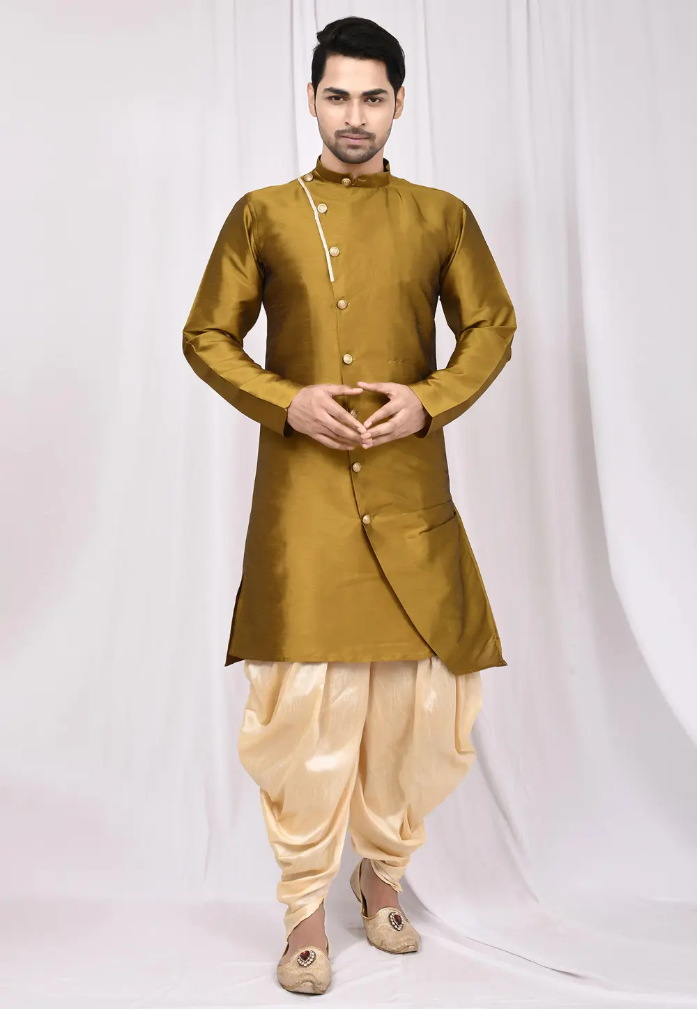 Mustard Art Silk Indo Western Suit 300256