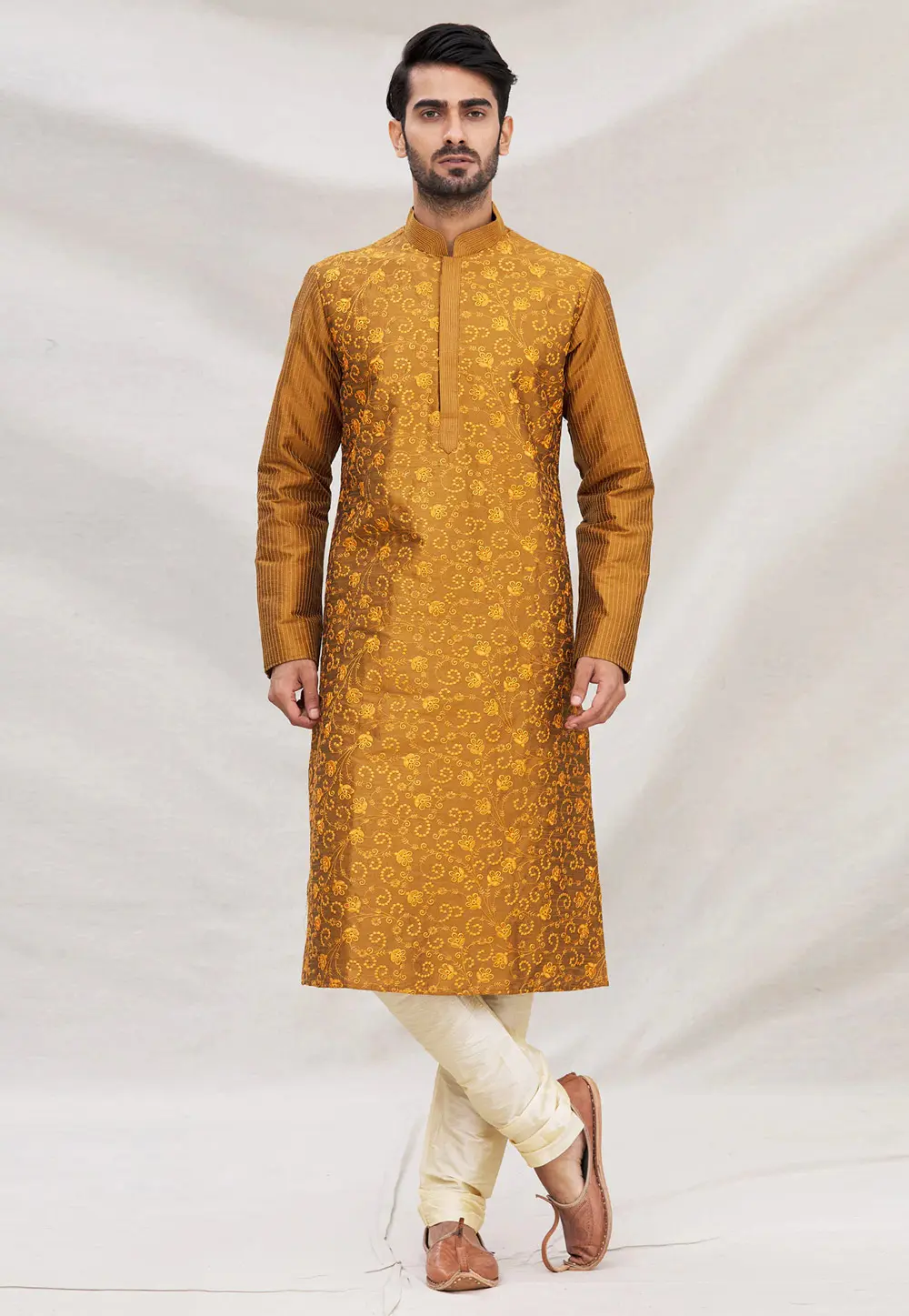 Mustard Art Silk Kurta Pajama 300270