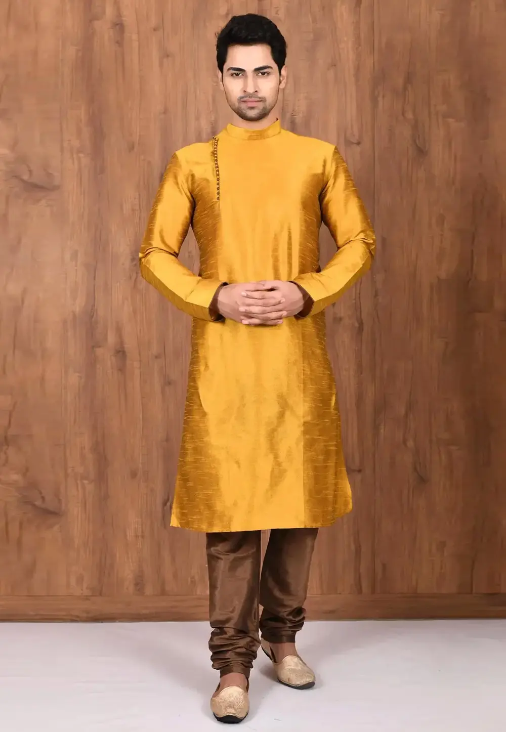 Mustard Art Silk Kurta Pajama 300754