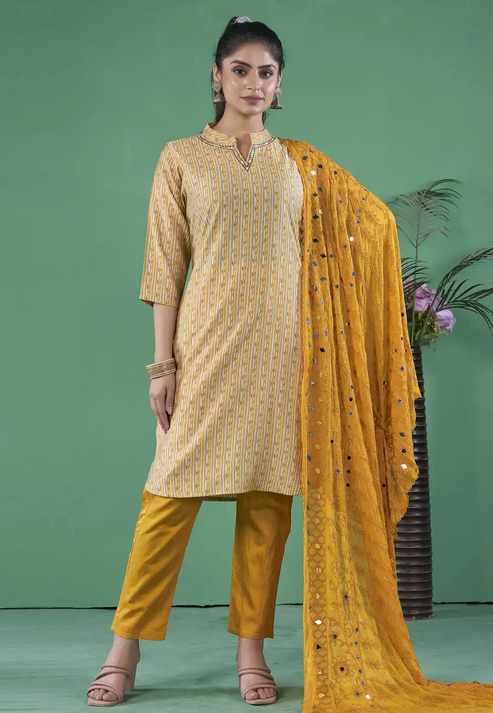 Mustard Art Silk Readymade Pakistani Suit 290750