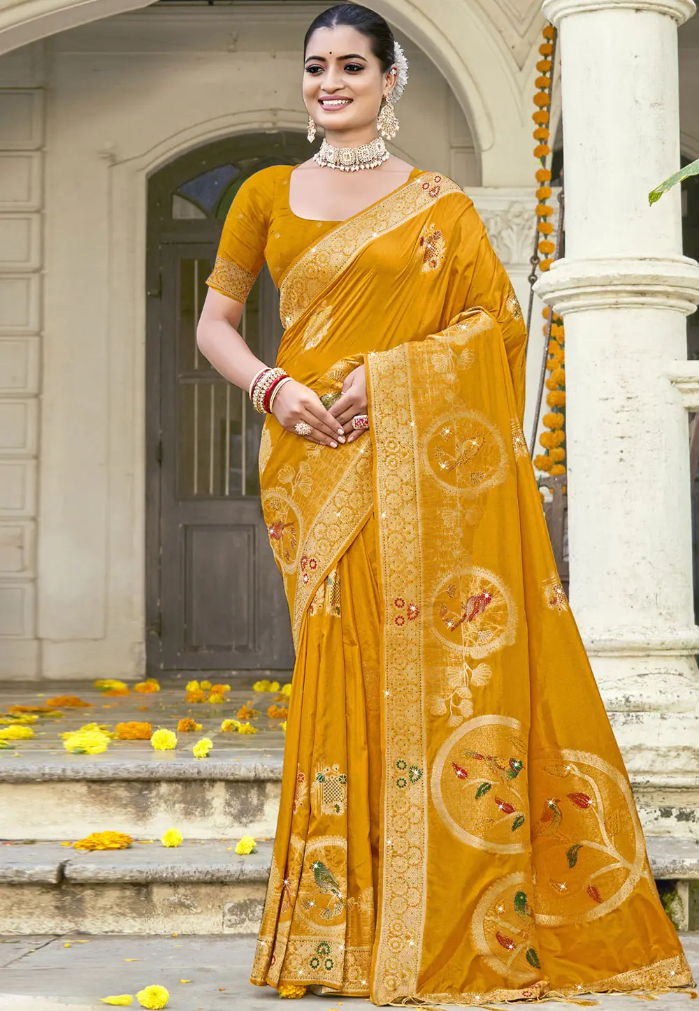 Mustard Art Silk Saree With Blouse 302784