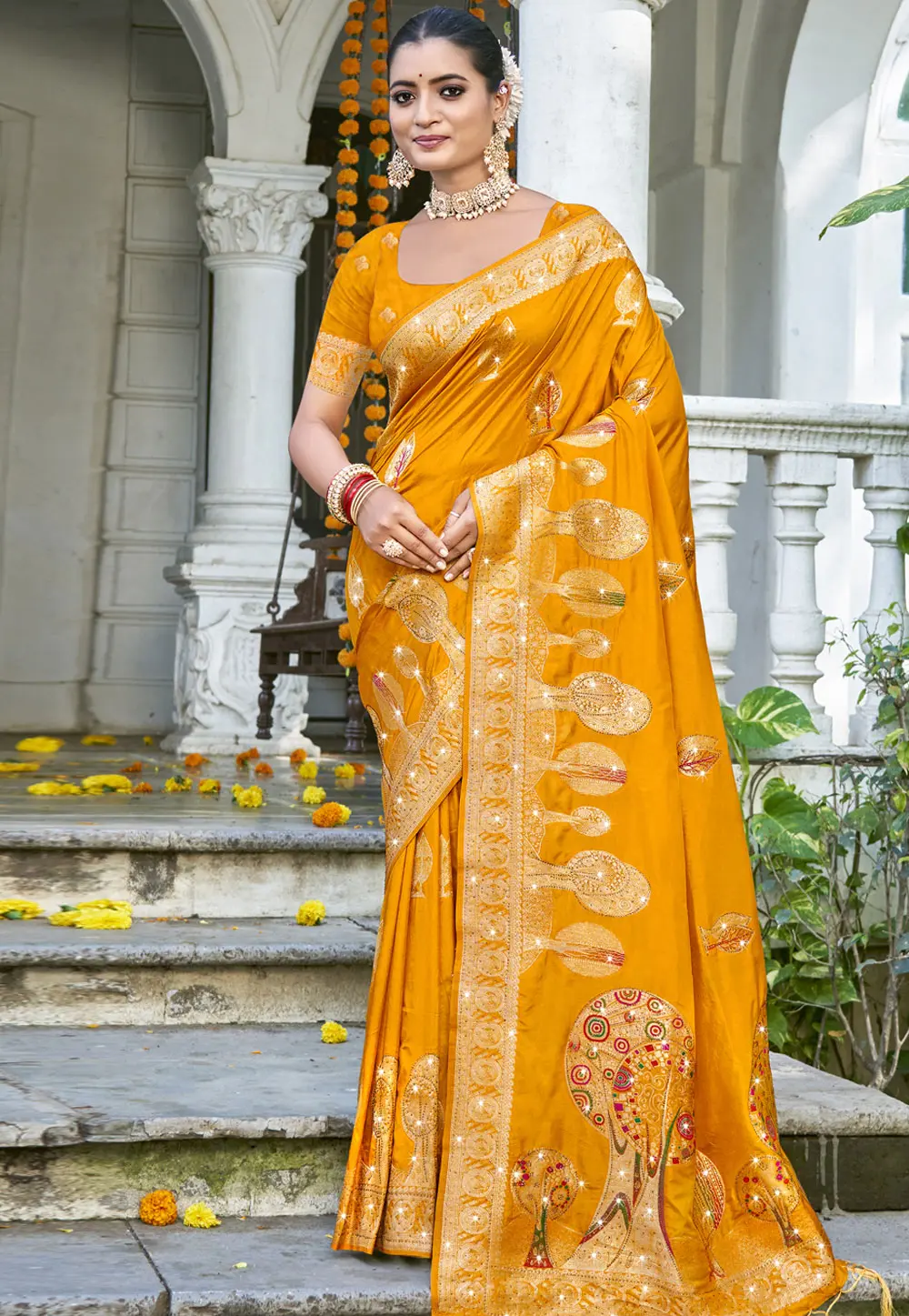 Mustard Art Silk Saree With Blouse 303009