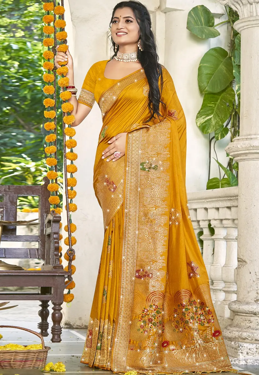 Mustard Art Silk Saree With Blouse 303018