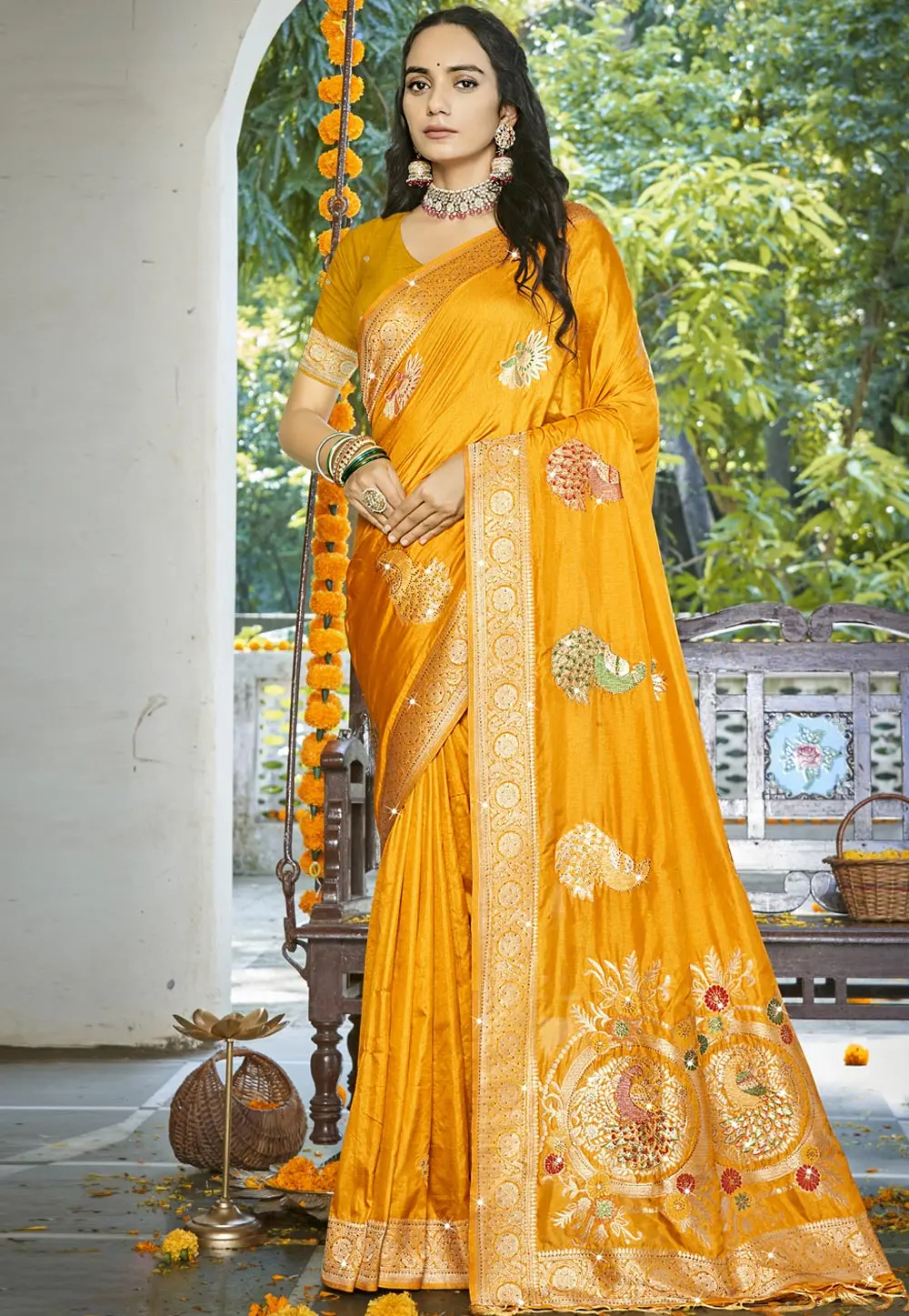 Mustard Art Silk Saree With Blouse 303023