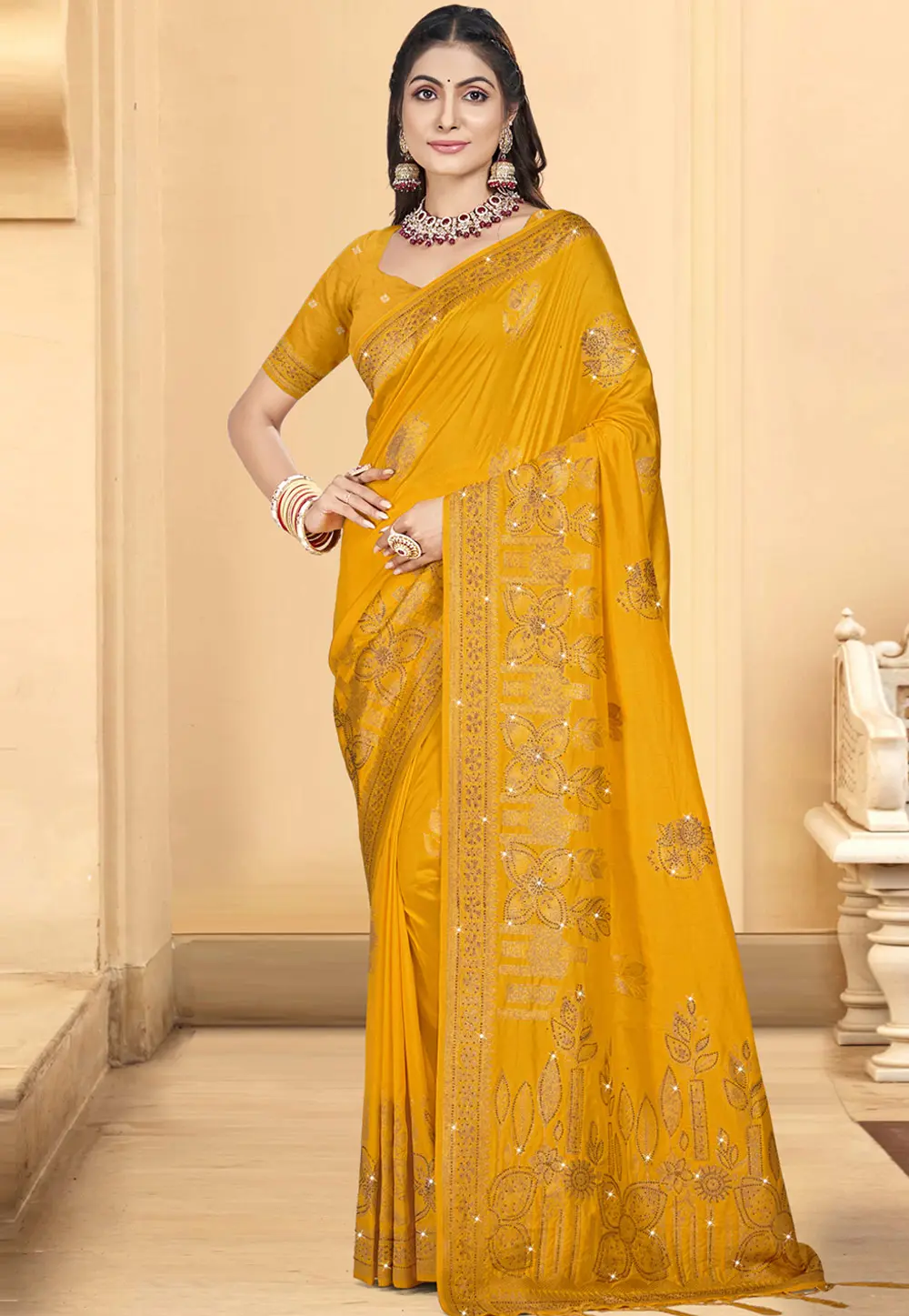 Mustard Art Silk Saree With Blouse 303054