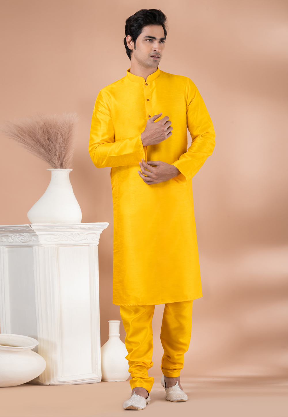 Mustard Banarasi Kurta Pajama 282556