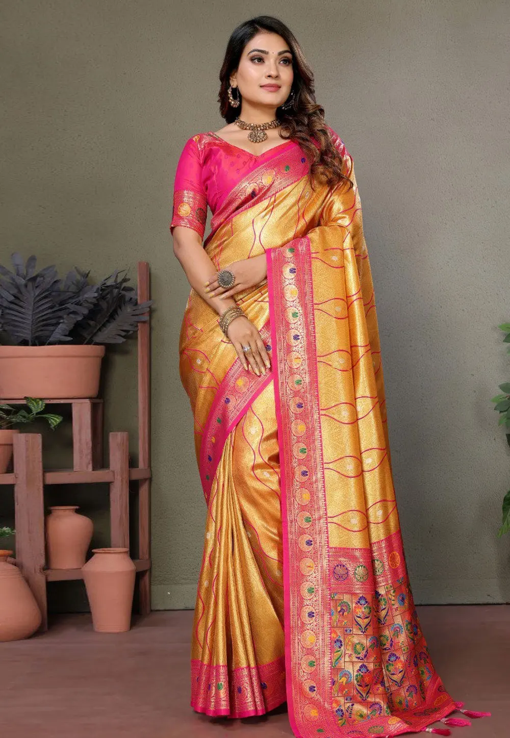 Mustard Banarasi Silk Saree 302644