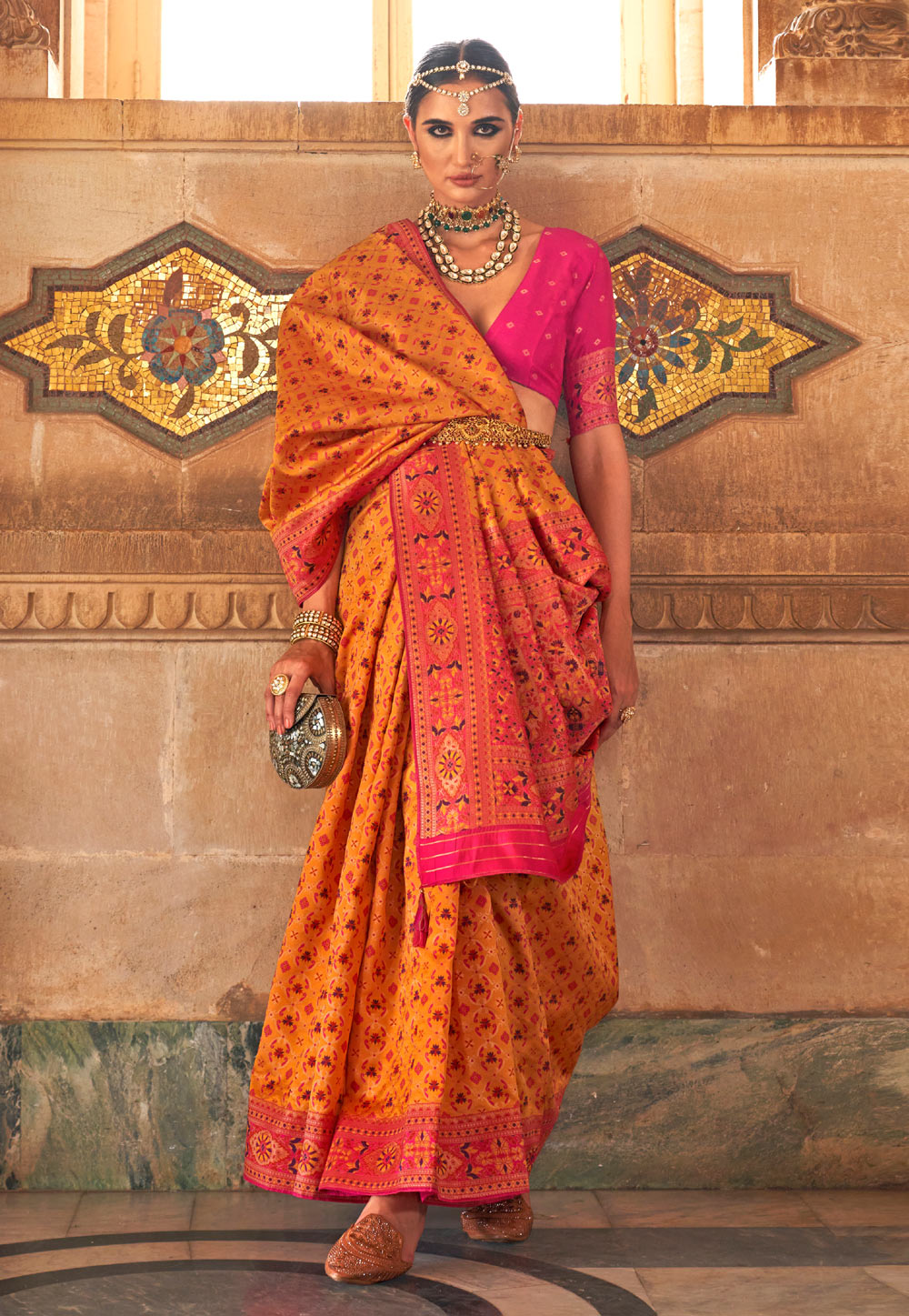 Mustard Banarasi Silk Saree With Blouse 279535