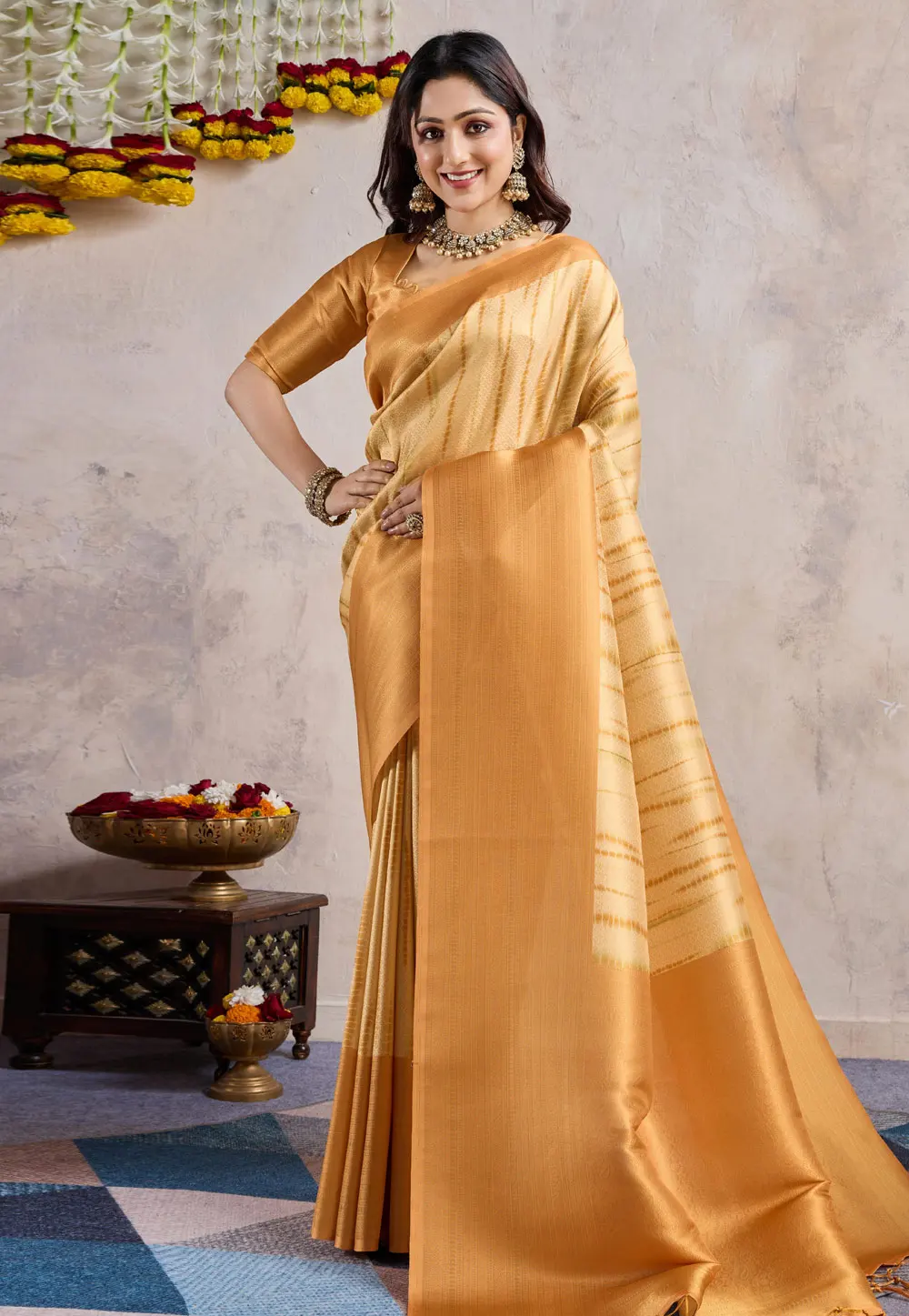 Mustard Banarasi Silk Saree With Blouse 302675