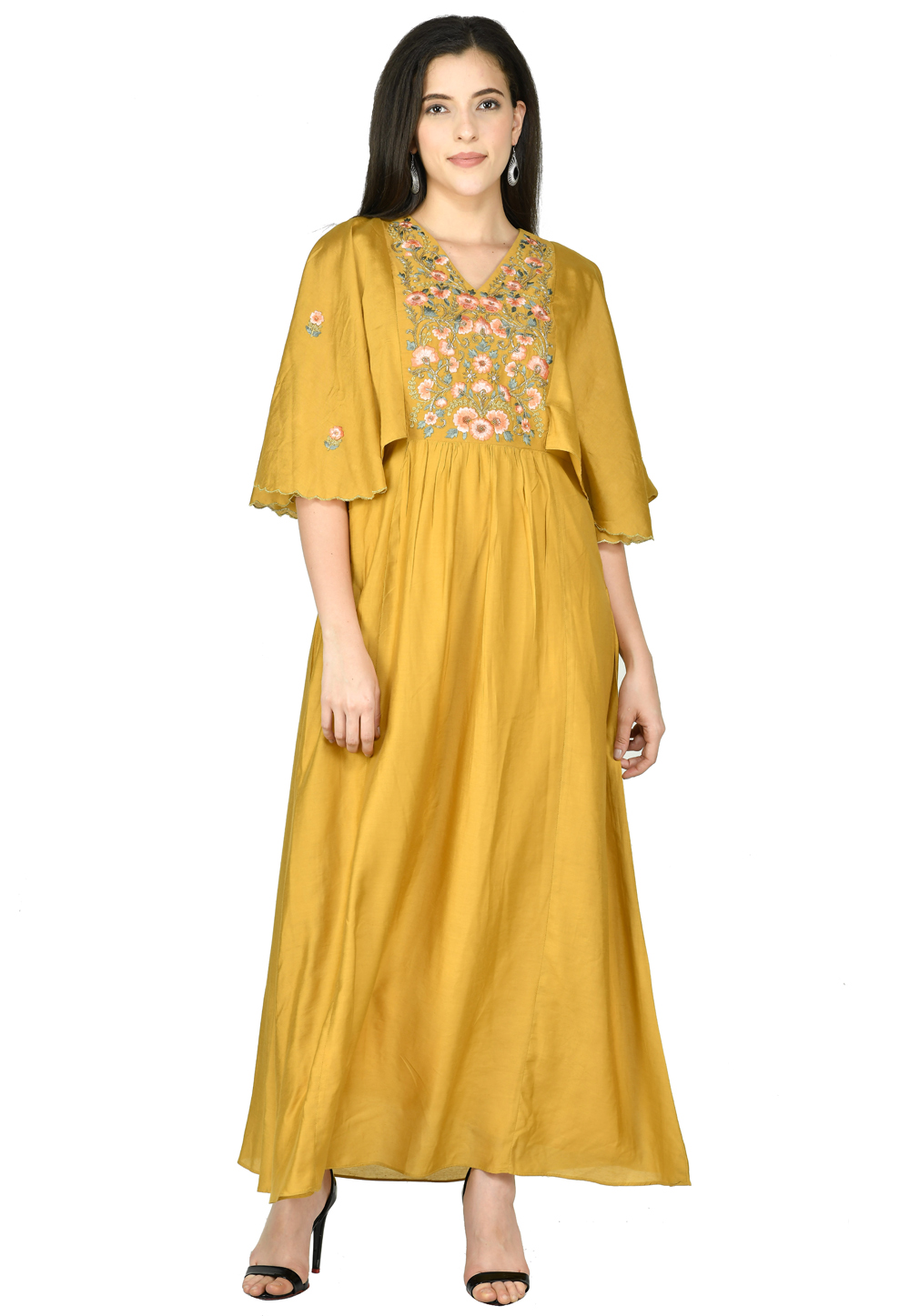 Mustard Chanderi Gown 305462