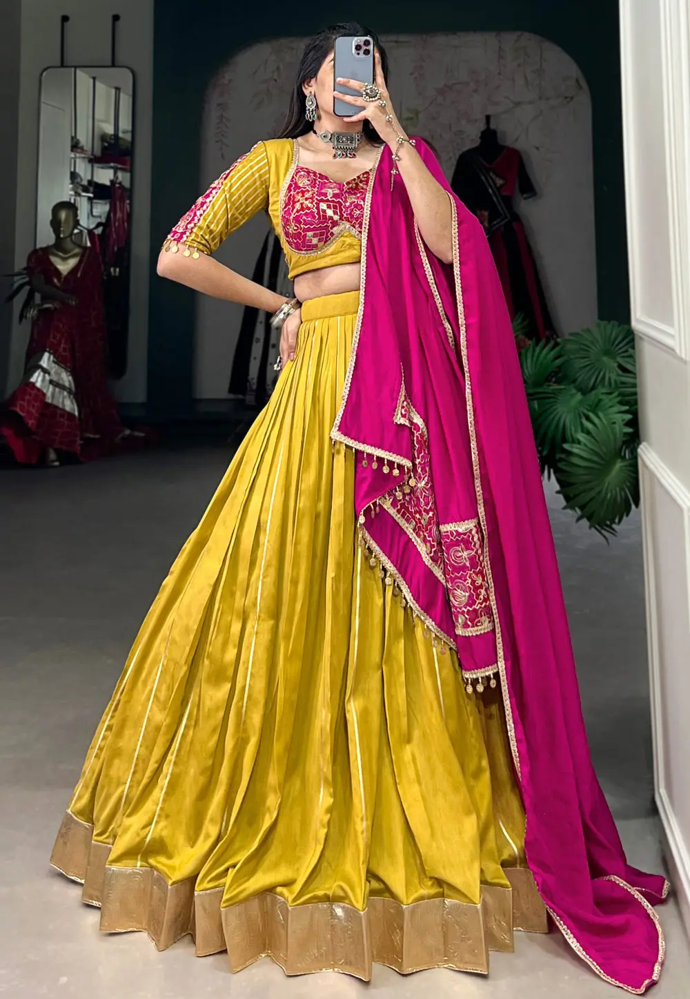 Mustard Chanderi Readymade Lehenga Choli 297257