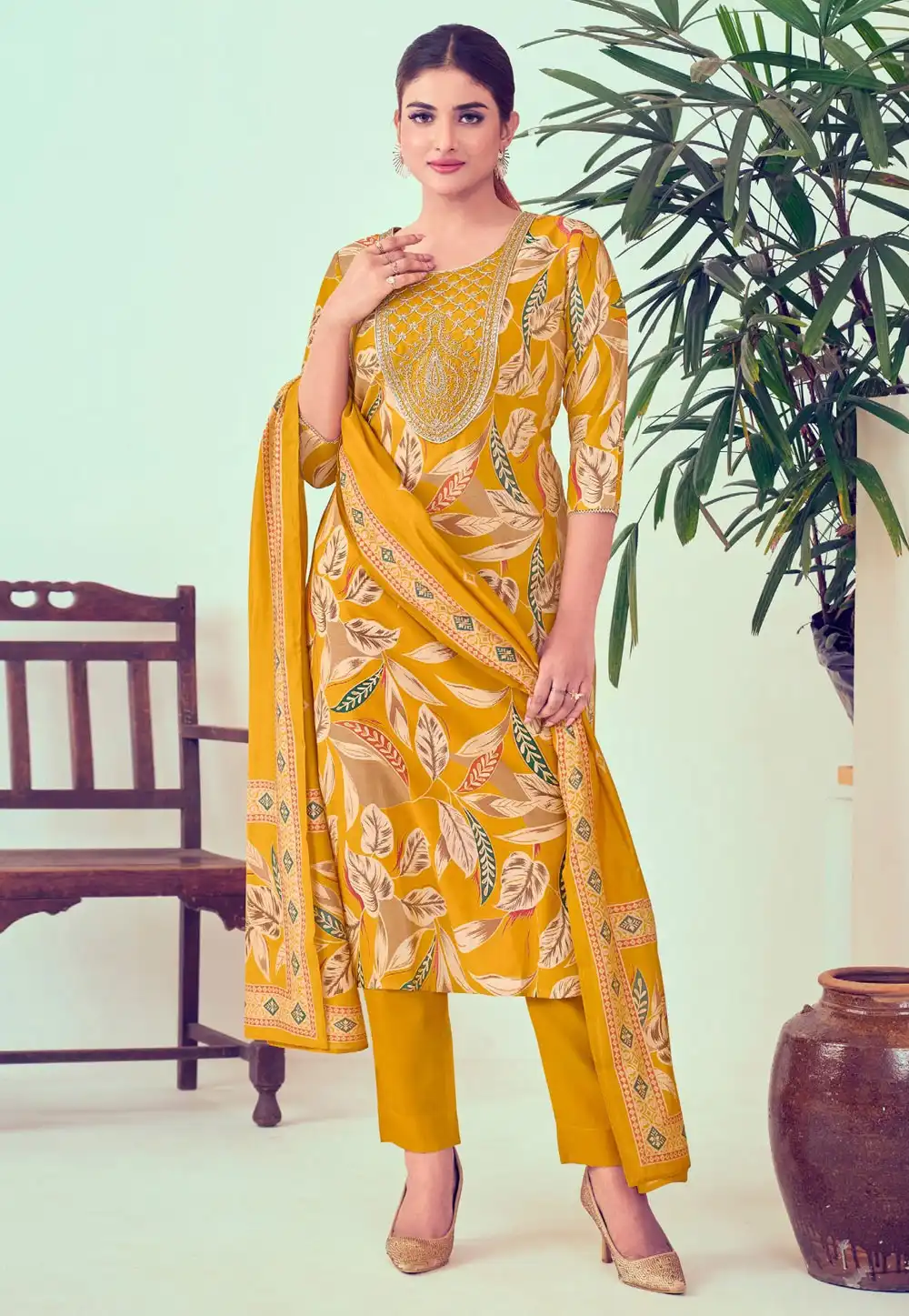 Mustard Chanderi Silk Pakistani Suit 290071