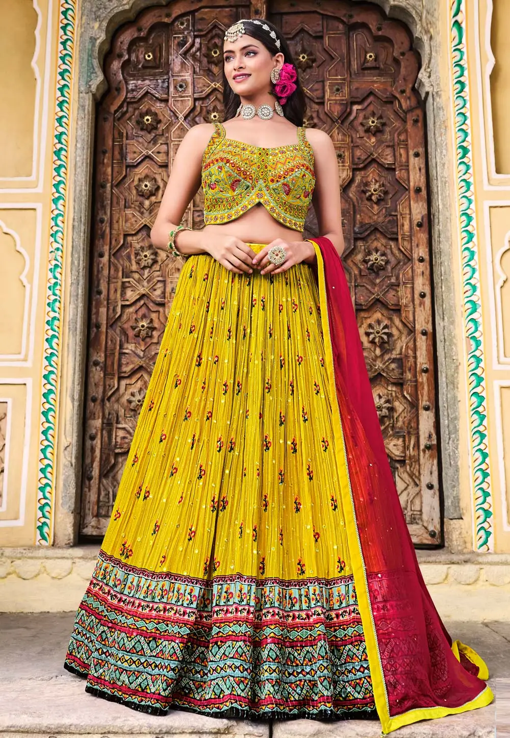 Mustard Chinon Circular Lehenga Choli 296044