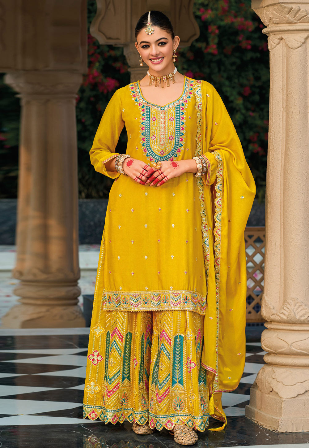 Mustard Chinon Pakistani Suit 309591