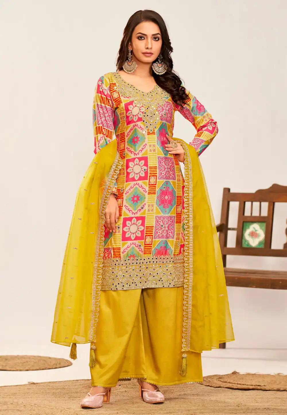 Mustard Chinon Pakistani Suit 294738